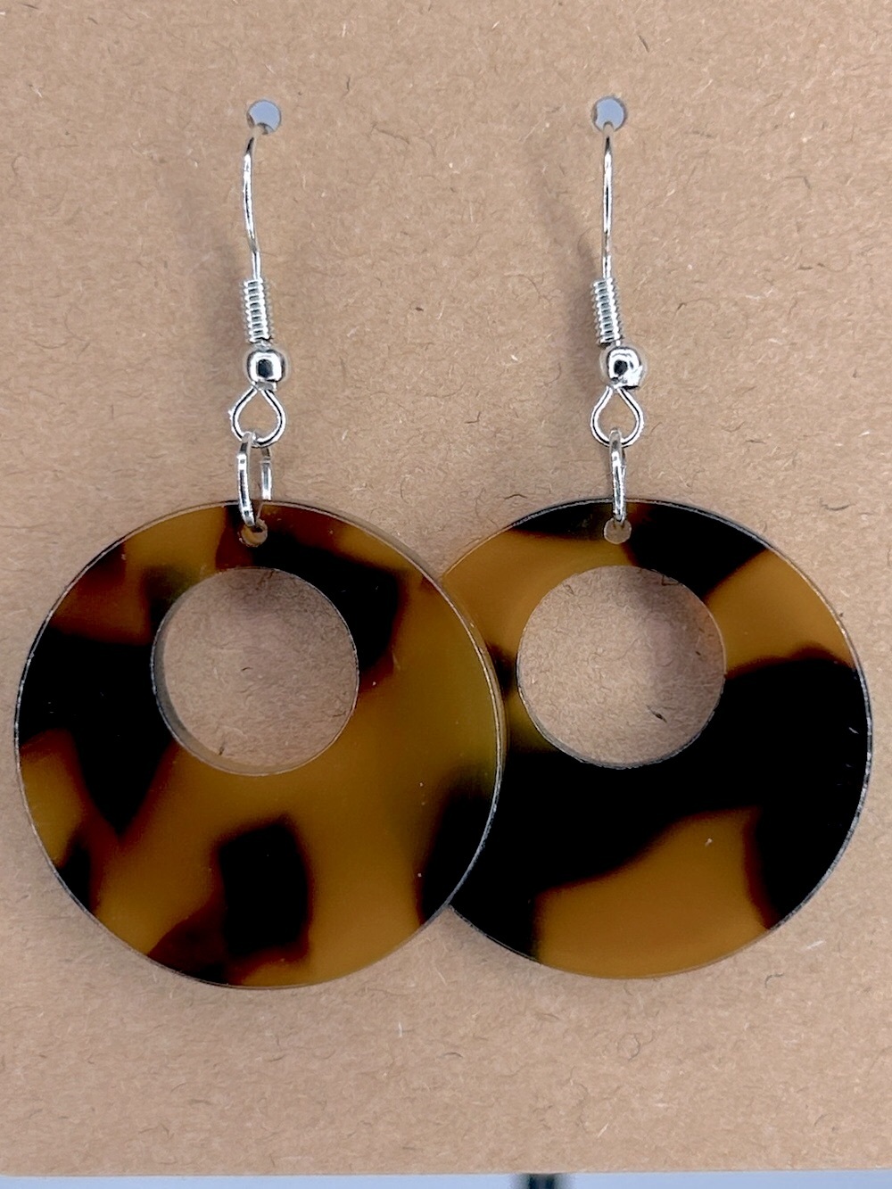 Tortoiseshell Hoop Drop Earrings - Brown Fashion Jewelry Elegant Stylish Fun